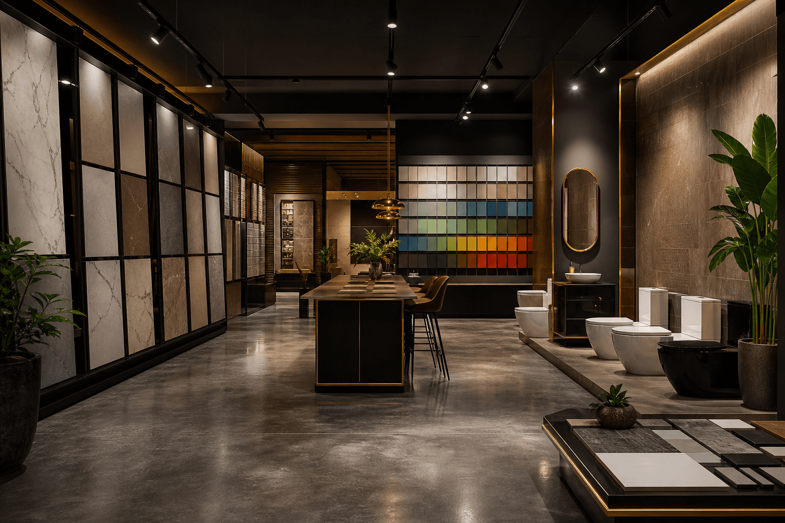 Showroominterieur met premium badkamer- en tegelcollectie